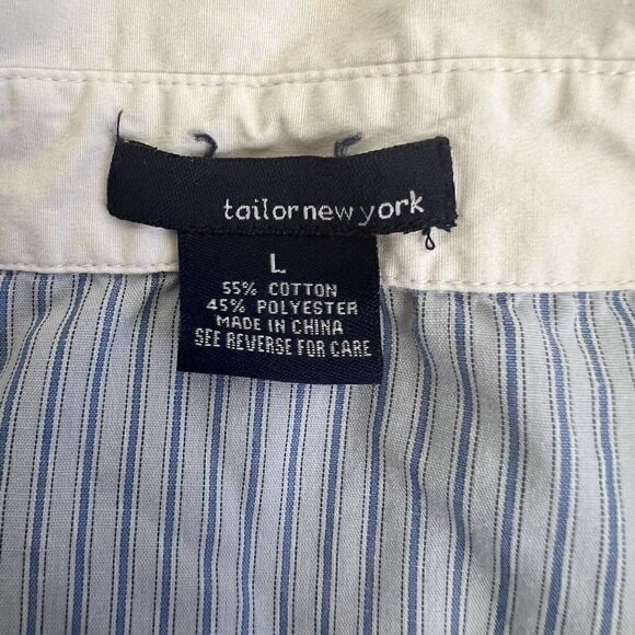 Tailor New York Vintage Y2K Button Down Blue & White Pinstriped Women Blouse Lrg - Picture 4 of 11